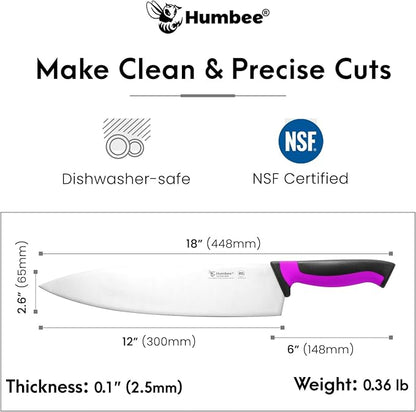 12-Inch Chef Knife, NSF Certified Razor-Sharp High Carbon Stainless Steel Blade – Ergonomic Color Coded Handle, Non-Slip Grip Kitchen Knife, DT-10 Series, Purple