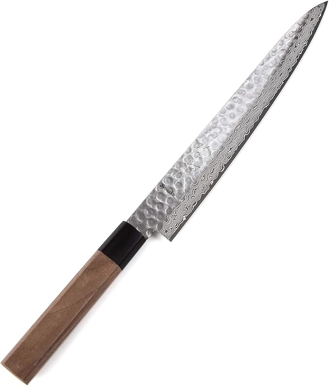 Japanese Sujihiki Knife Hammered Damascus VG-10 46 Layer Octagonal Walnut Handle, Slicer 9.5-inch (240mm)