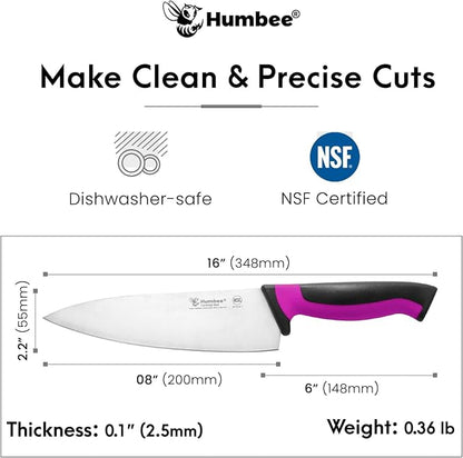 8-Inch Chef Knife, NSF Certified Razor-Sharp High Carbon Stainless Steel Blade – Ergonomic Color Coded Handle, Non-Slip Grip Kitchen Knife, DT-10 Series, Purple