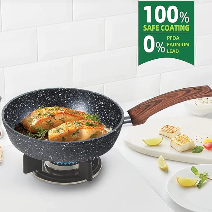 Kitchen Academy Induction Cookware Sets - 12 Piece Pots and Pans Set Non Stick, Black Granite Nonstick Cooking Pan Set(PFOS, PFOA Free)