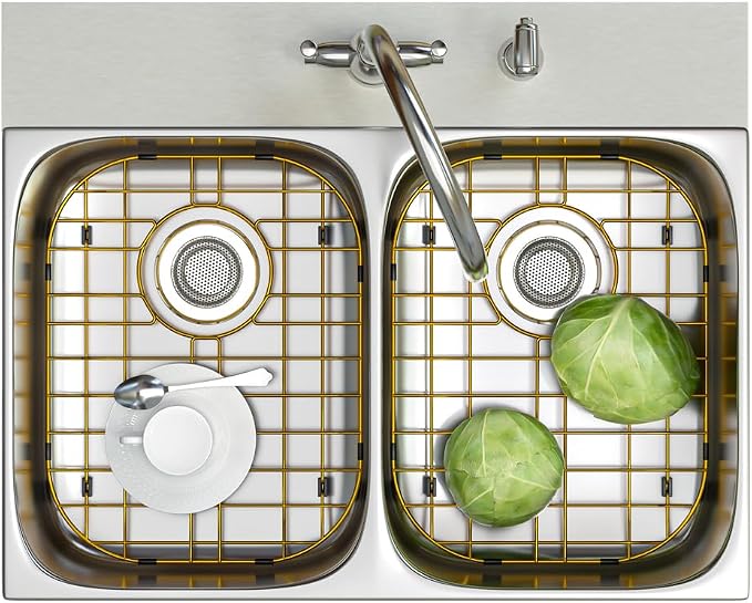 Gold Kitchen Sink Protector Grid, 14.6 x 11.2 Inch Stainless Steel Bottom Grid, Anti-Scratch & Easy Clean Dishwasher Safe Sink Tray for Single Basin