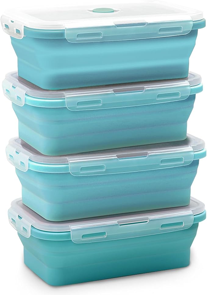 Alimat PluS 40.5oz Large Silicone Food Storage Containers with Lids, 4 Pack Set 1200ml Collapsible Meal Prep Lunch Containers, Microwave, Freezer and Dishwasher Safe