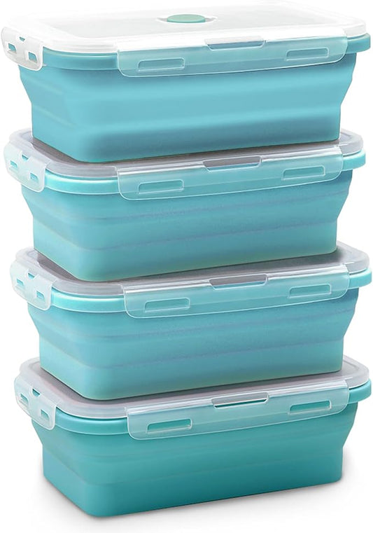Alimat PluS 40.5oz Large Silicone Food Storage Containers with Lids, 4 Pack Set 1200ml Collapsible Meal Prep Lunch Containers, Microwave, Freezer and Dishwasher Safe