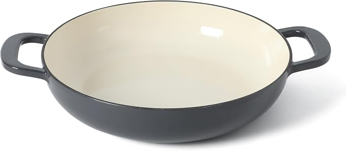 Martha Stewart Gatwick Enameled Cast Iron Braiser with Lid, 3.5-Quart Braiser Pan for Stovetop & Oven, Cast Iron Braising Pan, Grey