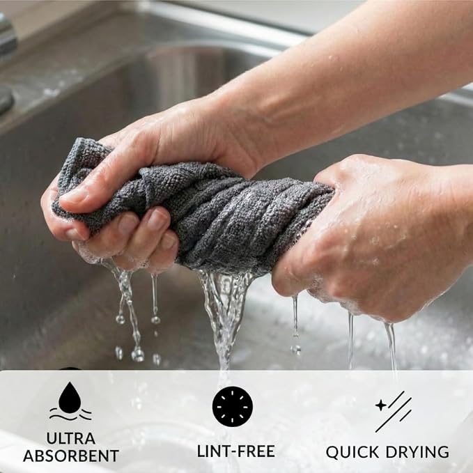 Solyra Barista Towels, 6 Pack, 12" x 12", Dark & Light Gray | Oeko-Tex Certified, Barista Microfiber Cloth, Espresso Towels