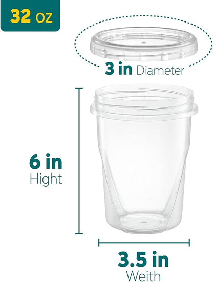 ELEGANT DISPOSABLES 32 ounce Plastic Food Storage Containers with colored Twist Top Lids Reusable Leak Proof Deli Containers for Freezer Storage Meal Prep Pack of 12
