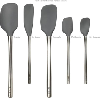 Tovolo Stainless Steel Handled Silicone Spatula Set of 5 Charcoal Gray, Dishwasher Safe Kitchen Spatula Set for Cooking Baking, Non Toxic BPA Free Silicone Spatula set with Metal Steel Handle