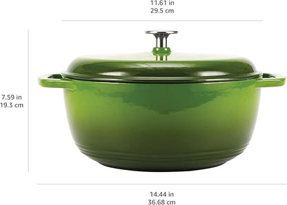 Amazon Basics Enameled Cast Iron Dutch Oven Pot with Lid, Round, Dual Handles, Heavy-Duty, Oven Safe for Stews, Roasting, Baking, 7.3-Quart, Green