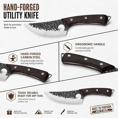 Plys Forged Butcher Knife Set: Comfortable Handle for Long Use - 3PCS Viking Kitchen Knives Set for Mens - Handmade Cooking Meat Cleaver for Cutting and Chopping