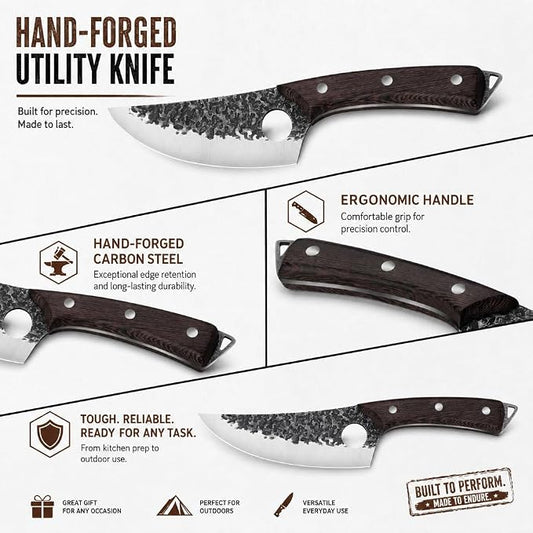 Plys Forged Butcher Knife Set: Comfortable Handle for Long Use - 3PCS Viking Kitchen Knives Set for Mens - Handmade Cooking Meat Cleaver for Cutting and Chopping