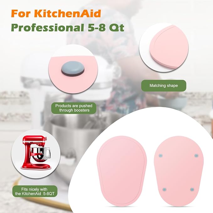 Mixer Slider for Kitchen Aid 5-8 Qt Bowl Lift Stand Mixer, Kitchen Appliance Wood Sliding Mat Countertop Storage Attachments, Mixer Accessories Sliding Tray Moving Board for Kitchen Aid, Pink