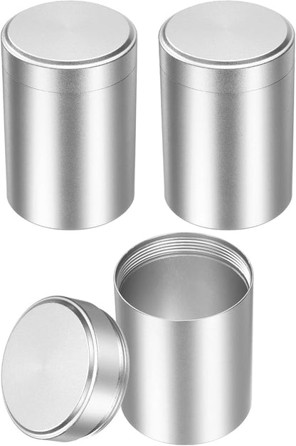uxcell 3pcs Portable Storage Jar, Multipurpose Airtight Container Bottle Mini Smell Proof Metal Round Tins with Lid for Spices Coffee Tea Candy, Silver