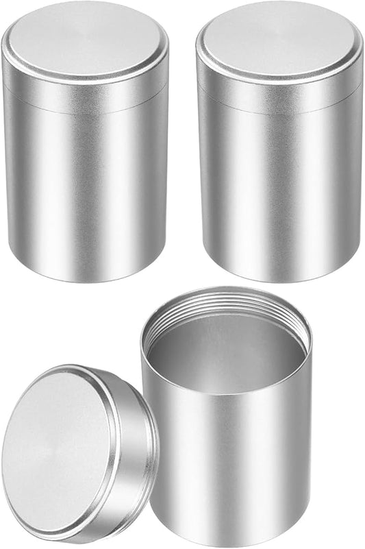 uxcell 3pcs Portable Storage Jar, Multipurpose Airtight Container Bottle Mini Smell Proof Metal Round Tins with Lid for Spices Coffee Tea Candy, Silver