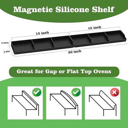 30 Inch Silicone Stove Top Shelf Magnetic for Kitchen, Strong Magnetic Heat Resistant Spice Rack Organizer for Over Stove Oven (Black-two part)