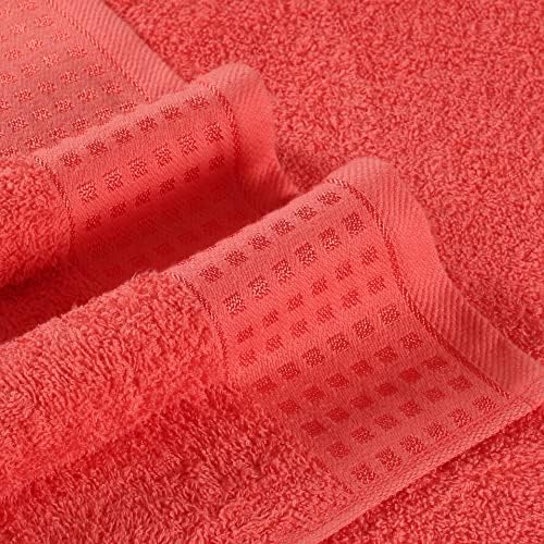 GLAMBURG 100% Cotton Ultra Soft 6 Pack Towel Set, Contains 2 Bath Towels 28x55 Inches, 2 Hand Towels 16x24 Inches & 2 Wash Coths 12x12 Inches, Compact Absorbent Lightweight & Quickdry - Coral Orange