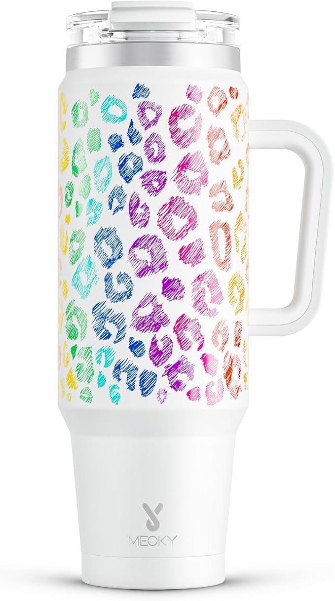 Meoky 40 oz Tumbler with Handle and Straw, Insulated Tumbler with Lid and Straw, Stainless Steel Travel Mug, Keeps Cold for 34 Hours, 100% Leak Proof, Fits in Car Cup Holder (Kiss)