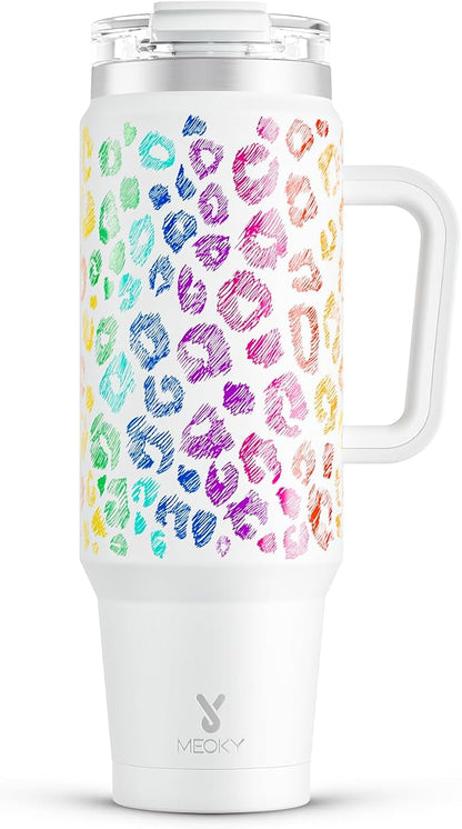 Meoky 40 oz Tumbler with Handle and Straw, Insulated Tumbler with Lid and Straw, Stainless Steel Travel Mug, Keeps Cold for 34 Hours, 100% Leak Proof, Fits in Car Cup Holder (Kiss)