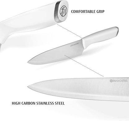 6-Piece White Knife Set with Magnetic Strip for Wall, Ultra Sharp Magnetic Knives Set for Kitchen, Dishwasher Safe Small Knife Set for Meat Vegetable Cutting