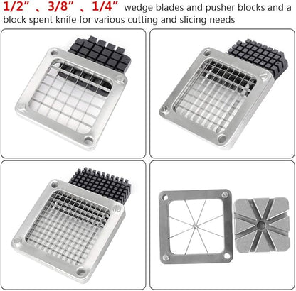 ROVSUN Commercial Vegetable Chopper French Fry Cutter Stainless Steel w/ 4 Sizes Blades, Fruit Potato Slicer, 1/2", 3/8", 1/4" & 8-Wedge Blades and Pusher Blocks for Restaurants, Home & Kitchen