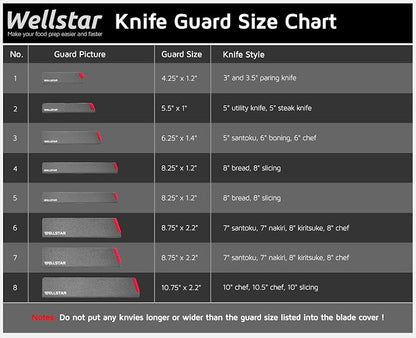 WELLSTAR Knife Edge Guards Set, 8 Piece Universal Blade Covers, BPA Free ABS Protective Blade Sheaths, Non-Scratch Felt Lining Kitchen Knives Covers (Knives not included)