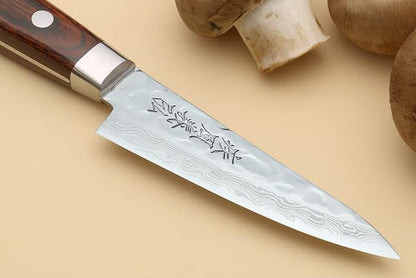 Yoshihiro VG10 16 Layer Hammered Damascus Stainless Steel Paring Utility Knife (3.2" (80mm))