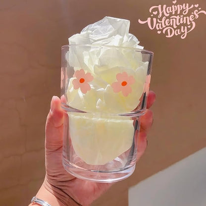 Olvini 13oz Glass Tumbler with Straw and Lid, Reusable Iced Coffee Cup Tumbler, Cute Glass Cups for Water, Matcha, Travel Coffee Mugs (Pink Flower)