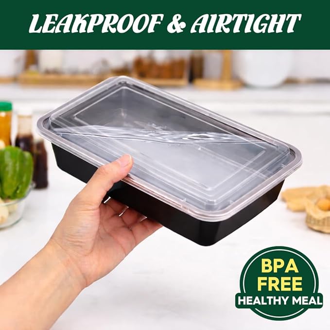 Glotoch Meal Prep Containers 32oz 50 Pack(100 Piece) with Lids, Plastic Food Storage Containers Reusable, Bento Boxes for Portion Control,Takeout, Lunch, Salad, Microwave/Freezer/Dishwasher safe