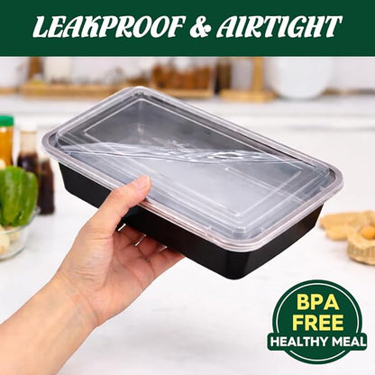 Glotoch Meal Prep Containers 32oz 50 Pack(100 Piece) with Lids, Plastic Food Storage Containers Reusable, Bento Boxes for Portion Control,Takeout, Lunch, Salad, Microwave/Freezer/Dishwasher safe