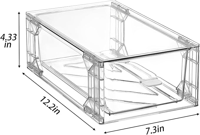 Clear Acrylic Stackable Storage Drawers, Plastic Refrigerator Organizer Bins with Handles for Undersink, Cabinet, Fridge, Closet, Pantry, Office, Bathroom, Kitchen(6 Pack)