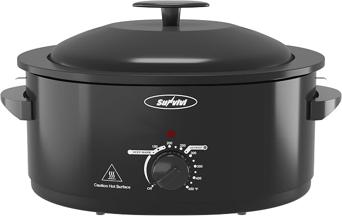 Sunvivi Electric Roaster Oven for Small Families, 8QT Portable Roaster with Self-Basting Lid Defrost & Keep Warm, Adjustable Temp 150°F-450°F for Baking, Slow Cooking, Buffet Serving & RV Camping