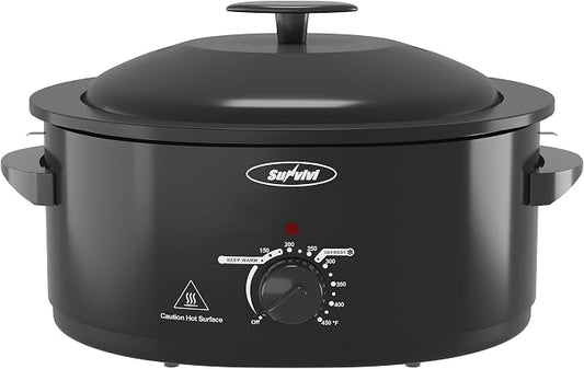 Sunvivi Electric Roaster Oven for Small Families, 8QT Portable Roaster with Self-Basting Lid Defrost & Keep Warm, Adjustable Temp 150°F-450°F for Baking, Slow Cooking, Buffet Serving & RV Camping