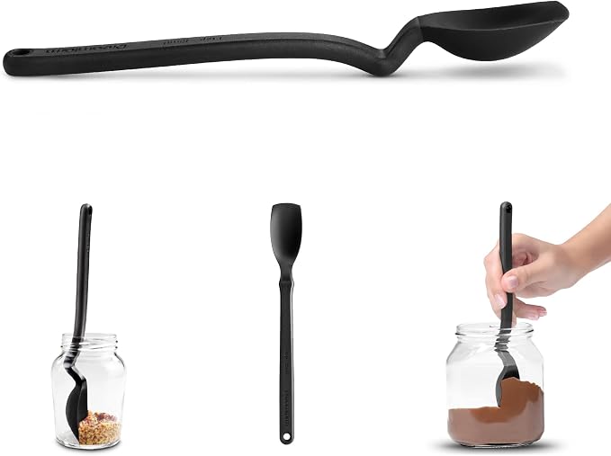 Dreamfarm Mini Supoon Non-Stick Sit-Up Silicone Scraping Cooking Spoon, Jar Scraper Measures 5ml Tsp - 8" Black