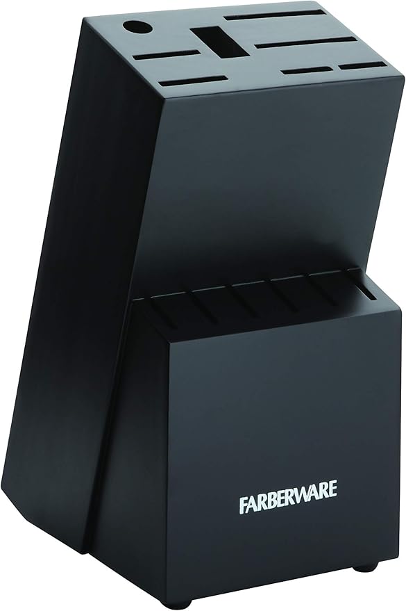 Farberware 15-Piece Stamped Stainless Steel Knife Block Set, High-Carbon Stainless Steel Kitchen Knife Set with Ergonomic Handles, Razor-Sharp Knives with Wood Block, 15-Piece, Black 2