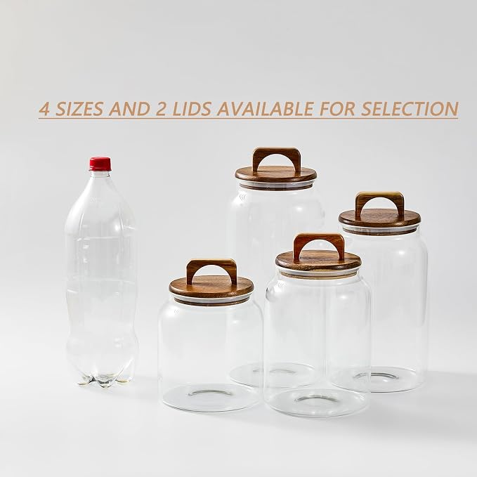 Sweejar Large Glass Candy Jars with Wooden Lids, 1 Gallon Glass Jar with Lid, Sugar/Flour Storage Containers, Big Glass Canisters with Airtight Lid, 2 Pack