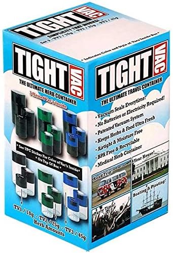 Tightvac Set of 3 - Patented Airtight Containers | Multi-use Vacuum Containers Work as Smell Proof Containers for Herbs, Dry Goods and Food. Blue Caps and Black Body