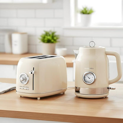 2-Slice Toaster, Wide Slots, 7 Bread Shade Settings, Stainless Steel, Bagel, Cancel, and Defrost Functions, Removable Crumb Tray, Retro Style Toaster,Beige