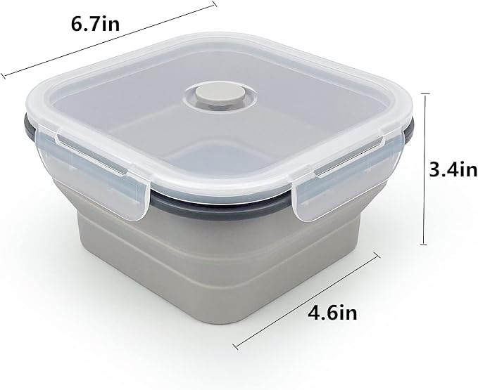 CARTINTS Large 1200ml Collapsible Bowls with Lids, Silicone Food Storage Containers, Space-Saving Meal Prep Containers For Kitchen and Outdoors Camping, Set of 3, Grey