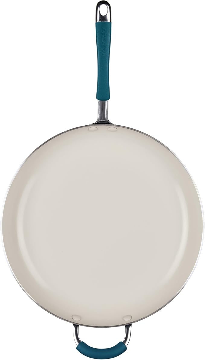 Rachael Ray Cucina Ceramic Nonstick Frying Pan/Skillet, Dishwasher Safe, 14 Inch Open Fry Pan - Marine Blue