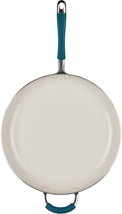 Rachael Ray Cucina Ceramic Nonstick Frying Pan/Skillet, Dishwasher Safe, 14 Inch Open Fry Pan - Marine Blue