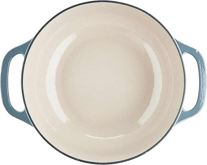 Lodge Essential Enamel Cast Iron Dutch Oven with Lid 7.5 Quart - Oven-Safe Enamel Cookware up to 500° F - Heat-Retaining Braising & Roasting Pot - Non-Toxic Cookware - Storm Blue