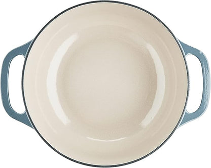 Lodge Essential Enamel Cast Iron Dutch Oven with Lid 7.5 Quart - Oven-Safe Enamel Cookware up to 500° F - Heat-Retaining Braising & Roasting Pot - Non-Toxic Cookware - Storm Blue