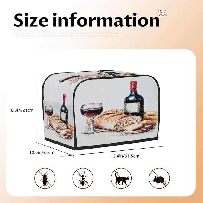 Red Wine Toaster Cover 4 Slice Wide Slot Washable Toaster Covers | Modern Food Dust and Fingerprint Protection Bread Maker Covers for Kitchen Accessories Decor Bakeware Women Gift