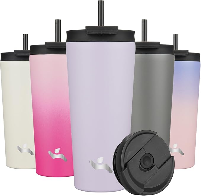 Konokyo 22 OZ Insulated Tumbler with Lid and 2 Straws Stainless Steel Water Bottle Vacuum Travel Mug Coffee Cup,Taro