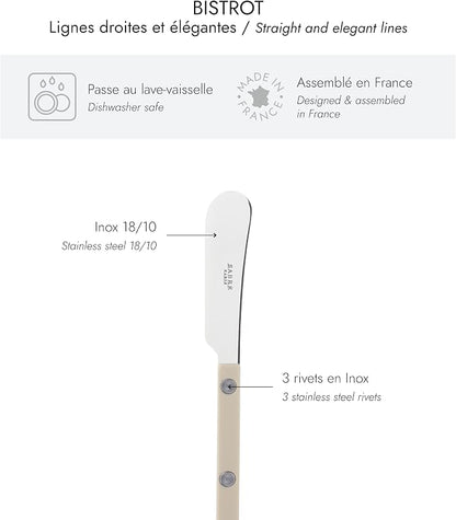 Sabre Paris - Set of 2 Spreader Knives 5.5 inches - Bistrot Collection - Perfect for Butter, Tapenades, Spreads - Stainless Steel & Nylon - Dishwasher Safe - Light Kaki - Brilliant Finish