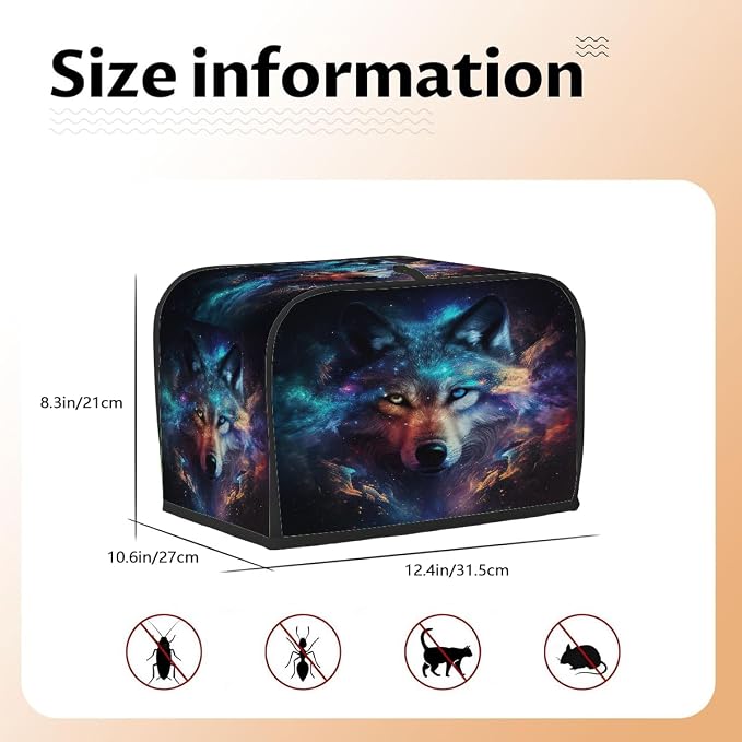 Toaster Cover 4 Slice Wide Slot Galaxy WolfBread Toaster Oven Dustproof Cover Small Appliance Kitchen Covers Dust and Fingerprint Protection for Women Gift 4 Slice