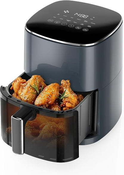 NEWBULIG Air Fryer, 6QT Square Airfryer with Visual Window, 400℉ Fast Heating Air Fryers Oven with Timer, Auto-Off, Non Toxic & Non Stick, Multiple 12 Modes for Roast, Bake, Dehydrate, Fry, Reheat