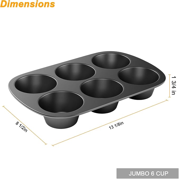 Tiawudi 3 Pack Nonstick Muffin Pan, Carbon Steel Cupcake Pan, Easy to Clean and Perfect for Making Muffins or Cupcakes, 6 Cup Jumbo