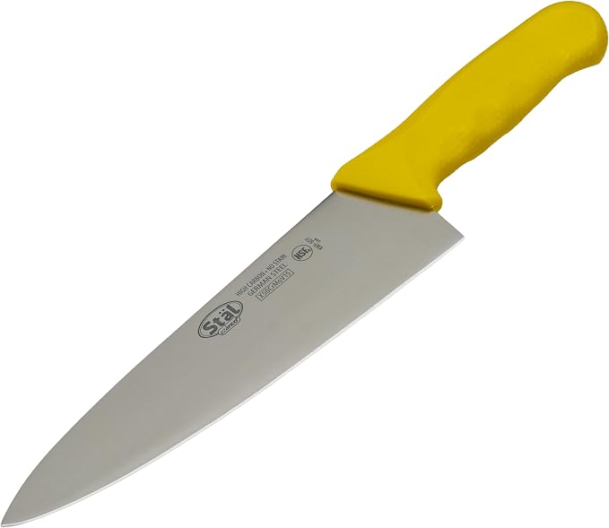 Winco 8" Commercial-Grade Chef's Knife with German Steel Blade, Yellow