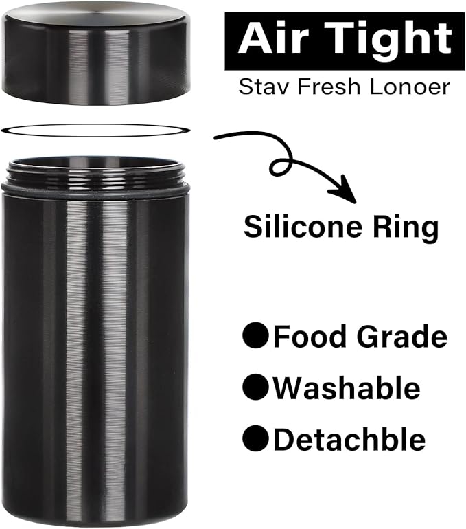 Honeypuff Smell Proof Jar, Portable Airtight Storage Container With Silicone Ring, 42ml Multi-Use Aluminum Stash Bottle for Coffee, Herb & Spice Keep Fresh(Silver)