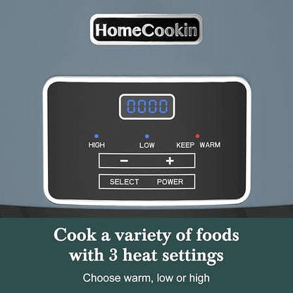 HOMECOOKIN 8-Quart Programmable Slow Cooker with Timer Keep Warm - Small Kitchen Appliance for Family Dinners - Serves 6+ People (Blue)